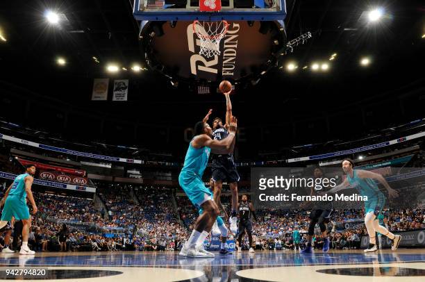 Khem Birch of the Orlando Magic shoots the ball against the Charlotte Hornets on April 6, 2018 at Amway Center in Orlando, Florida. NOTE TO USER:...