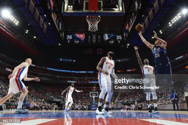 Doug McDermott of the Dallas Mavericks shoots the ball against the Detroit Pistons on April 6, 2018 at Little Caesars Arena in Detroit, Michigan....