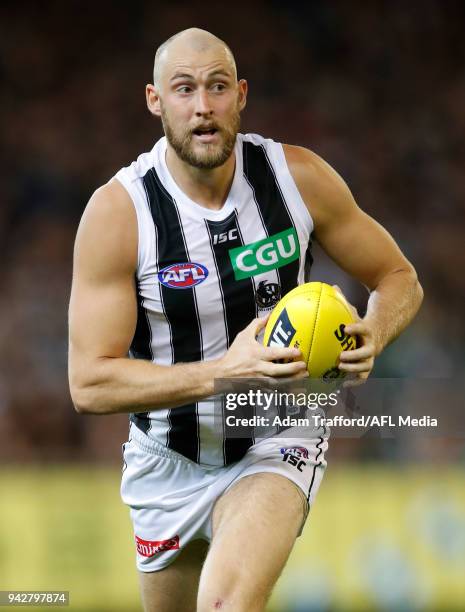 Ben Reid of the Magpies in action during the 2018 AFL round 03 match between the Carlton Blues and the Collingwood Magpies at the Melbourne Cricket...