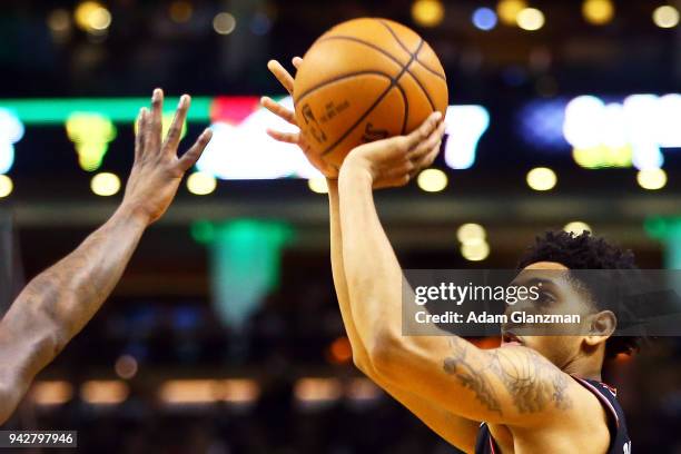 Cameron Payne of the Chicago Bulls shoots the ball during a game against the Boston Celtics at TD Garden on April 6, 2018 in Boston, Massachusetts....