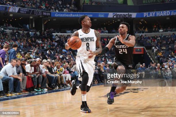 MarShon Brooks of the Memphis Grizzlies handles the ball against the Sacramento Kings on April 6, 2018 at FedExForum in Memphis, Tennessee. NOTE TO...