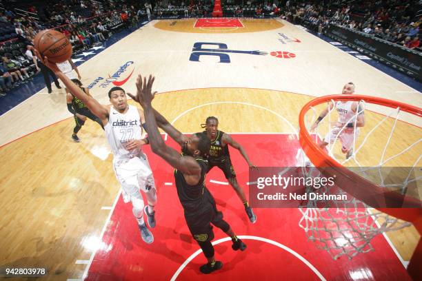 Otto Porter Jr. #22 of the Washington Wizards dunks against the Atlanta Hawks on April 6, 2018 at Capital One Arena in Washington, DC. NOTE TO USER:...