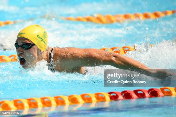 Madeline Groves of Australia competes during the Women's 50m Butterfly - Heat 3 on day three of the Gold Coast 2018 Commonwealth Games at Optus...