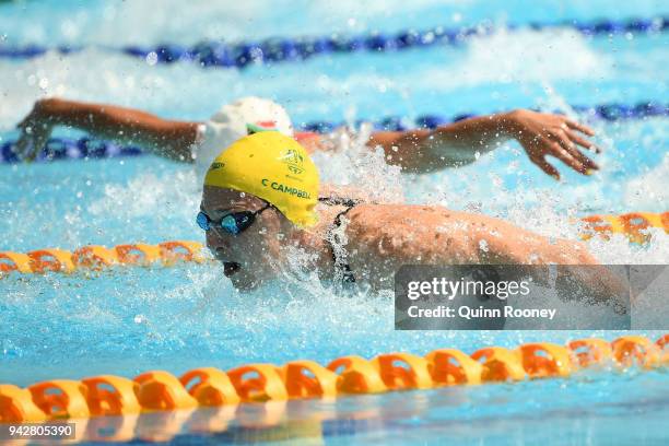 Cate Campbell of Australia competes during the Women's 50m Butterfly - Heat 4 on day three of the Gold Coast 2018 Commonwealth Games at Optus Aquatic...