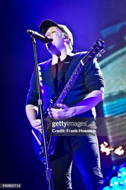 Singer Patrick Stump of the American band Fall Out Boy performs during a concert at the Max-Schmeling-Halle on April 6, 2018 in Berlin, Germany.