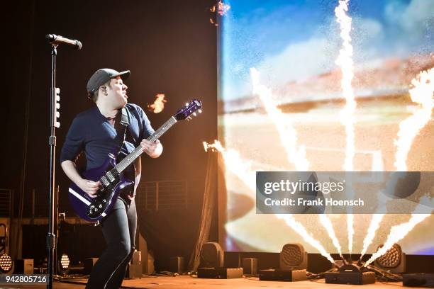 Singer Patrick Stump of the American band Fall Out Boy performs during a concert at the Max-Schmeling-Halle on April 6, 2018 in Berlin, Germany.