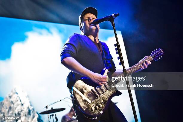 Singer Patrick Stump of the American band Fall Out Boy performs during a concert at the Max-Schmeling-Halle on April 6, 2018 in Berlin, Germany.