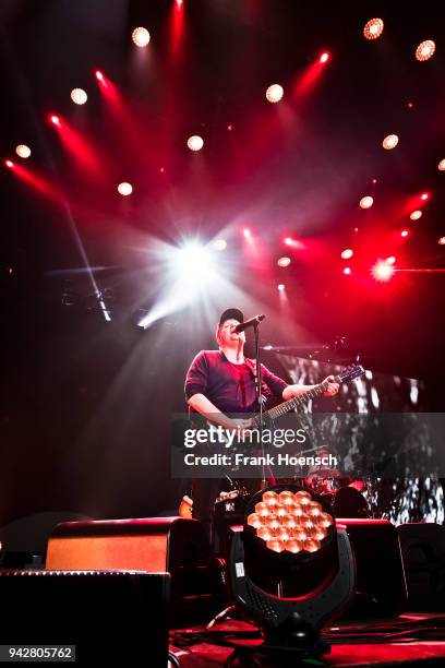 Singer Patrick Stump of the American band Fall Out Boy performs during a concert at the Max-Schmeling-Halle on April 6, 2018 in Berlin, Germany.