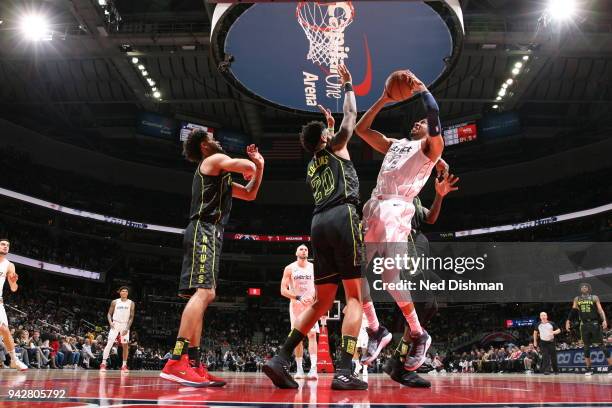 Otto Porter Jr. #22 of the Washington Wizards dunks against the Atlanta Hawks on April 6, 2018 at Capital One Arena in Washington, DC. NOTE TO USER:...