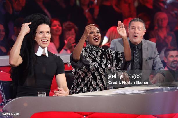 Jorge Gonzalez, Motsi Mabuse and Joachim Llambi during the 3rd show of the 11th season of the television competition 'Let's Dance' on April 6, 2018...