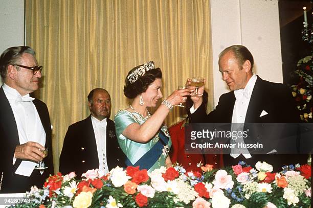 Queen Elizabeth ll toasts President Gerald Ford during a State Visit to the USA in July, 1976