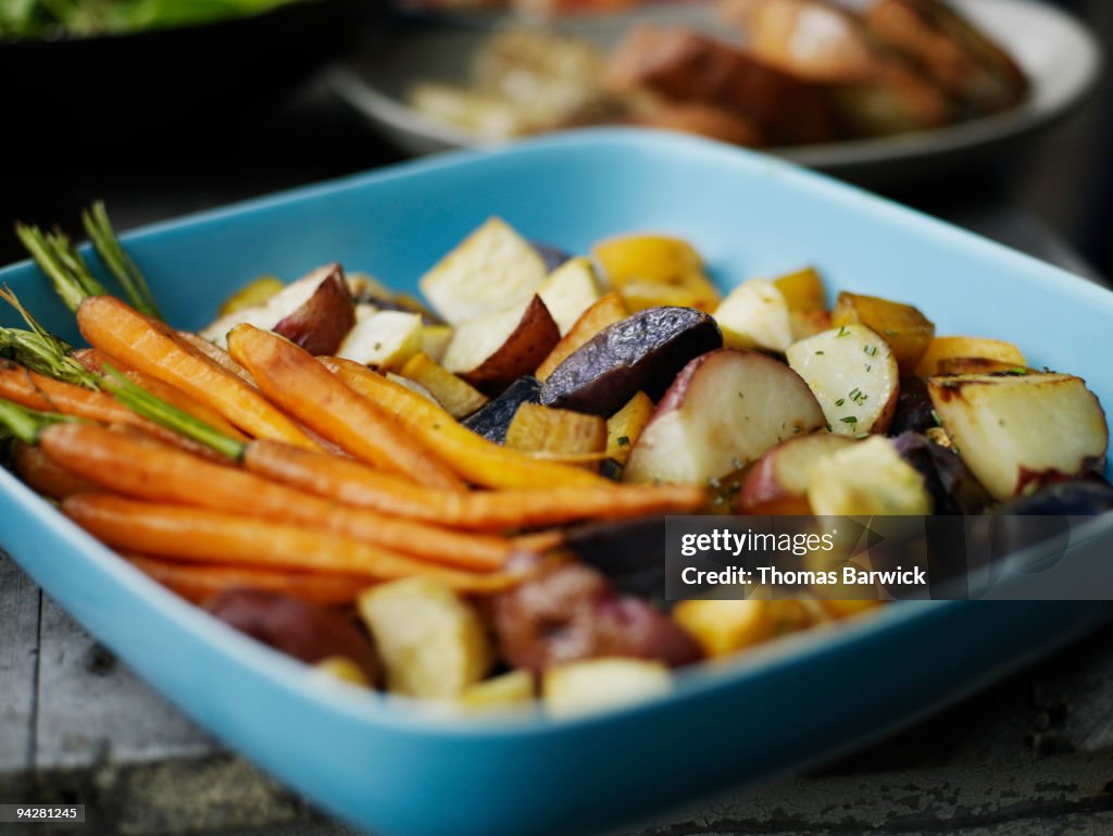 Roasted organic root vegetables