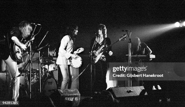 Steve Howe, Jon Anderson, Chris Squire and Rick Wakeman of Yes perform on stage at De Doelen on January 23rd, 1972 in Rotterdam, Netherlands.