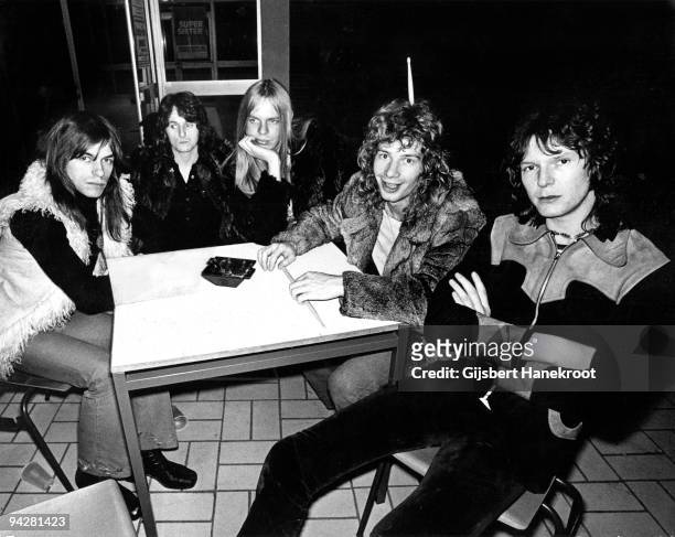 Steve Howe, Jon Anderson, Rick Wakeman, Bill Bruford and Chris Squire of Yes pose for a group portrait on January 23rd, 1972 in Rotterdam,...