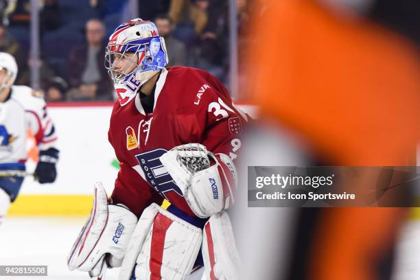 Look on Laval Rocket goalie Zach Fucale during the Springfield Thunderbirds versus the Laval Rocket game on April 6 at Place Bell in Laval, QC