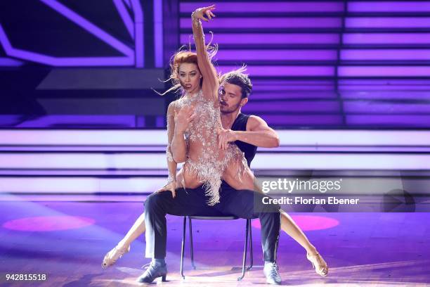 Bela Klentze and Oana Nechit perform on stage during the 3rd show of the 11th season of the television competition 'Let's Dance' on April 6, 2018 in...