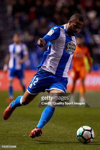 Sidnei Rechel Da Silva of Deportivo de La Coruna in action during the La Liga match between Deportivo La Coruna and Malaga at Abanca Riazor Stadium...