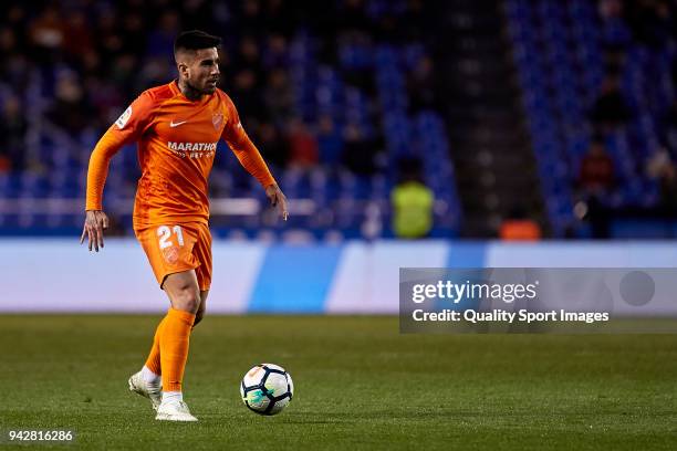 Samuel Garcia of Malaga CF in action during the La Liga match between Deportivo La Coruna and Malaga at Abanca Riazor Stadium on April 6, 2018 in La...