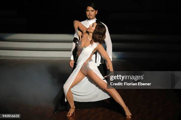 Judith Williams and Erich Klann perform on stage during the 3rd show of the 11th season of the television competition 'Let's Dance' on April 6, 2018...