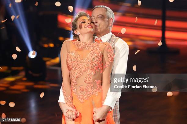 Thomas Hermanns and Regina Luca perform on stage during the 3rd show of the 11th season of the television competition 'Let's Dance' on April 6, 2018...