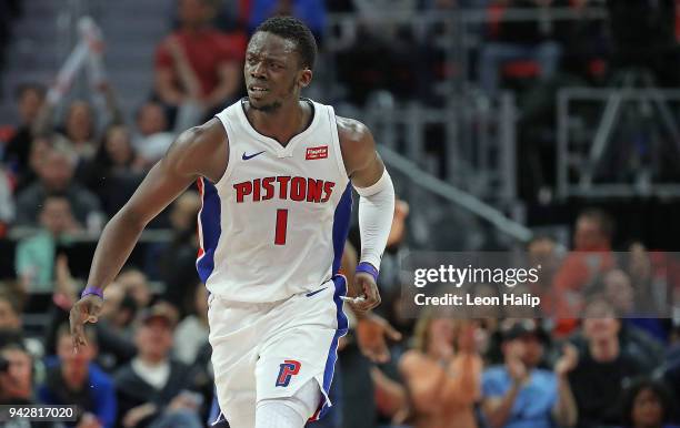 Reggie Jackson of the Detroit Pistons looks to the sidelines during the first quarter of the game against the Dallas Mavericks at Little Caesars...