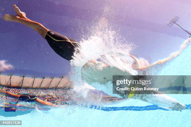 Jack Cartwright of Australia competes during the Men's 100m Freestyle - Heat 6 on day three of the Gold Coast 2018 Commonwealth Games at Optus...