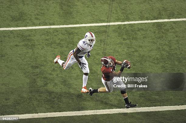 Championship: Aerial view of Alabama Colin Peek in action, touchdown catch vs Florida. Atlanta, GA 12/5/2009 CREDIT: Bill Frakes