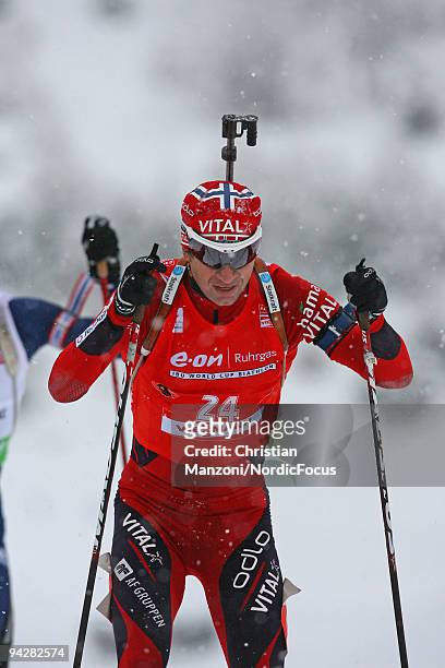 Ole Einar Bjoerndalen of Norway on the way to his 91st victory during the men's 10km sprint on December 11, 2009 in Hochfilzen, Austria.