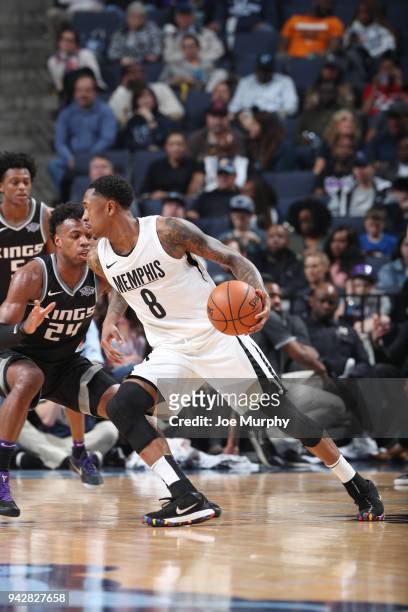 MarShon Brooks of the Memphis Grizzlies handles the ball against the Sacramento Kings on April 6, 2018 at FedExForum in Memphis, Tennessee. NOTE TO...