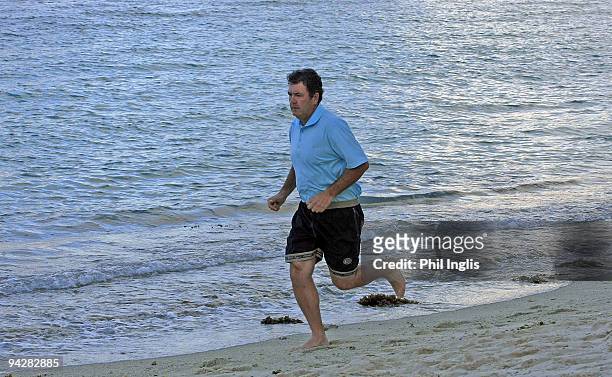 David Frost of South Africa jogs on the beach after round one of the Mauritius Commercial Bank Open played at The Legends Course, Constance Belle...