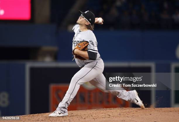 Carson Fulmer of the Chicago White Sox delivers a pitch in the fourth inning during MLB game action against the Toronto Blue Jays at Rogers Centre on...