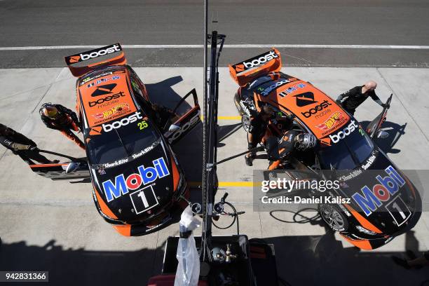 James Courtney driver of the Mobil 1 Boost Mobile Racing Holden Commodore ZB and Scott Pye driver of the Mobil 1 Boost Mobile Racing Holden Commodore...