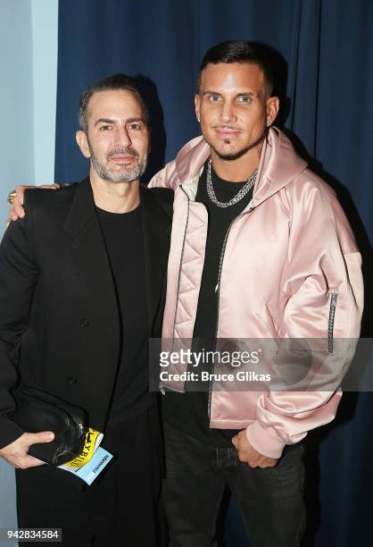 Marc Jacobs and fiance Char DeFrancesco pose backstage at the musical "Dear Evan Hansen" on Broadway at The Music Box Theatre on April 6, 2018 in New...