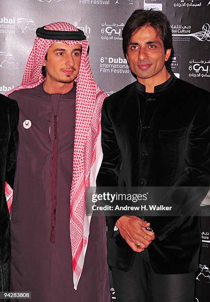 Director Ali Mostafa and actor Sonu Sood attend the "City of Life" premiere during day three of the 6th Annual Dubai International Film Festival held...