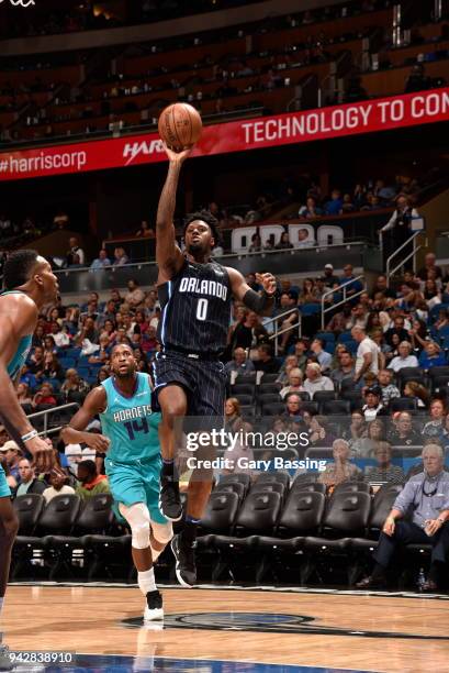 Jamel Artis of the Orlando Magic shoots the ball against the Charlotte Hornets on April 6, 2018 at Amway Center in Orlando, Florida. NOTE TO USER:...