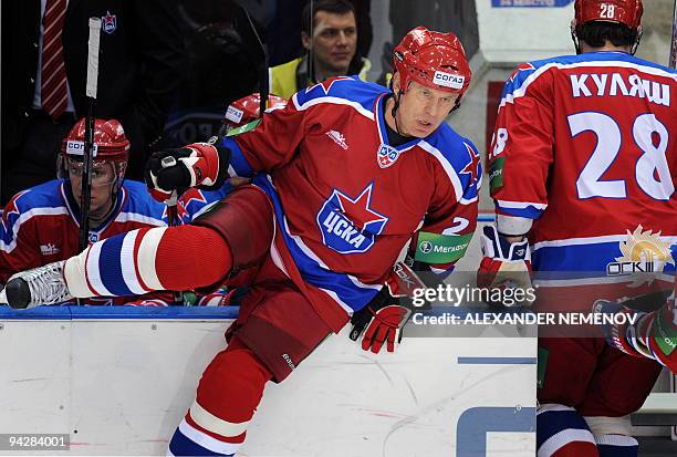 Veteran Russian player, former NHL Detroit Red Wings' defender Viacheslav Fetisov of CSKA comes onto the ice during their regular Russian open...