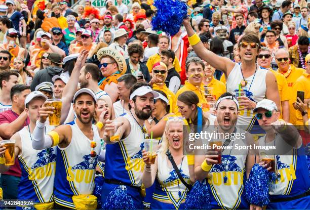 Rugby fans pack the South Stand of the Hong Kong Stadium during the HSBC Hong Kong Rugby Sevens 2018 on April 7, 2018 in Hong Kong, Hong Kong.