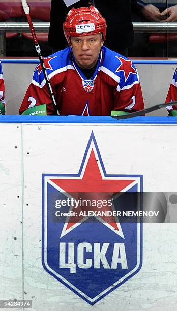 Famous Soviet, former NHL Detroit Red Wings' defender Viacheslav Fetisov of CSKA watch the game with SKA St.Petersburg during their regular Russian...