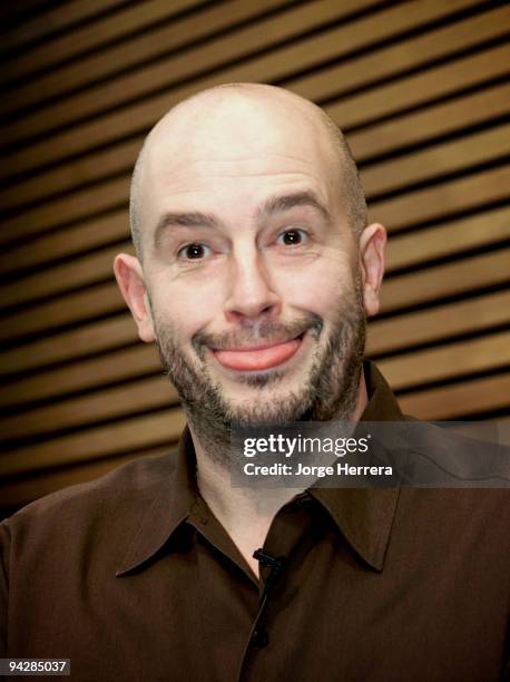 Jake Chapman gestures during the Dinos & Jake Chapman In Conversation With Tim Marlow at the National Portrait Gallery on December 10, 2009 in...