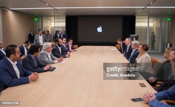 Crown Prince of Saudi Arabia Mohammed bin Salman Al Saud meets with CEO of Apple, Tim Cook and executives of the company during his visit to Apple...