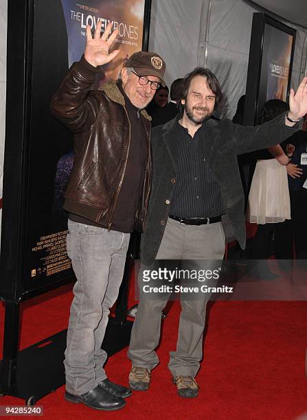 STeven Spielberg and Peter Jackson attends the "Lovely Bones" Los Angeles Premiere at Grauman's Chinese Theatre on December 7, 2009 in Hollywood,...