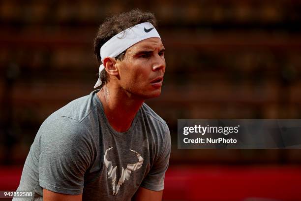 Rafael Nadal of Spain team waits during day one of the Davis Cup World Group Quarter Finals match between Spain and Germany at Plaza de Toros de...