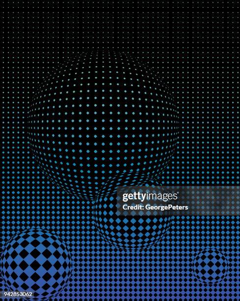 halftone pattern background with floating spheres - retro computer games stock illustrations