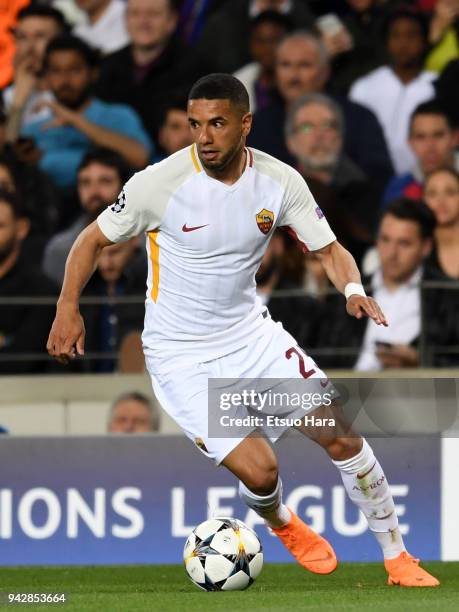 Bruno Peres of Roma in action during the UEFA Champions League Quarter Final First Leg between FC Barcelona adn AS Roma at Camp Nou on April 4, 2018...