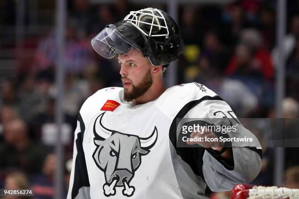 San Antonio Rampage goalie Spencer Martin on the ice during the second period of the American Hockey League game between the San Antonio Rampage and...