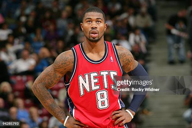 Terrence Williams of the New Jersey Nets takes a break from the action during the game against the Sacramento Kings on November 27, 2009 at Arco...