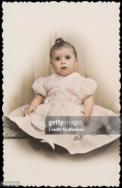 antique photo of girl in nice dress 1 - handmålad bildbanksfoton och bilder