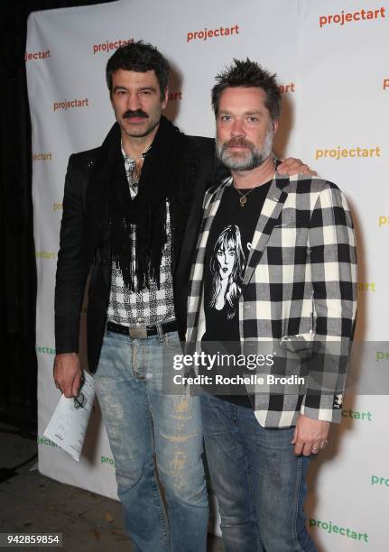 Jorn Weisbrodt and singer Rufus Wainwright attends ProjectArt "My Kid Could Do That" Los Angeles Benefit and Exhibition at The Underground Museum on...