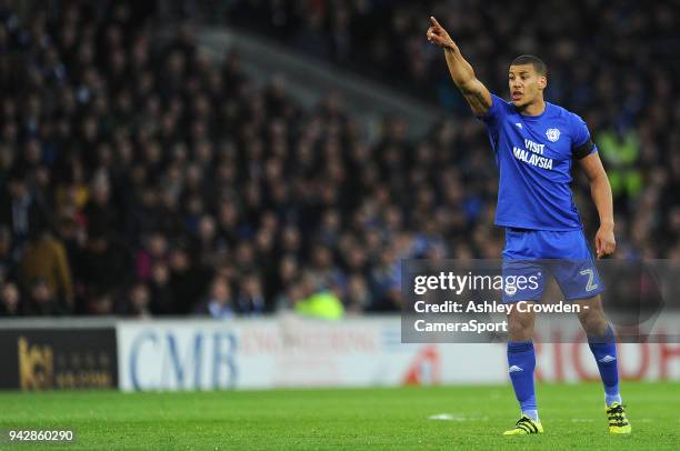 Cardiff City's Lee Peltier during the Sky Bet Championship match between Cardiff City and Wolverhampton Wanderers at Cardiff City Stadium on April 6,...