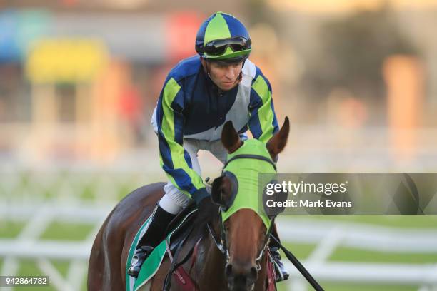 Kerrin McEvoy on Luvaluva returns to scale after winning race10 during day one of The Championships at Royal Randwick Racecourse on April 7, 2018 in...